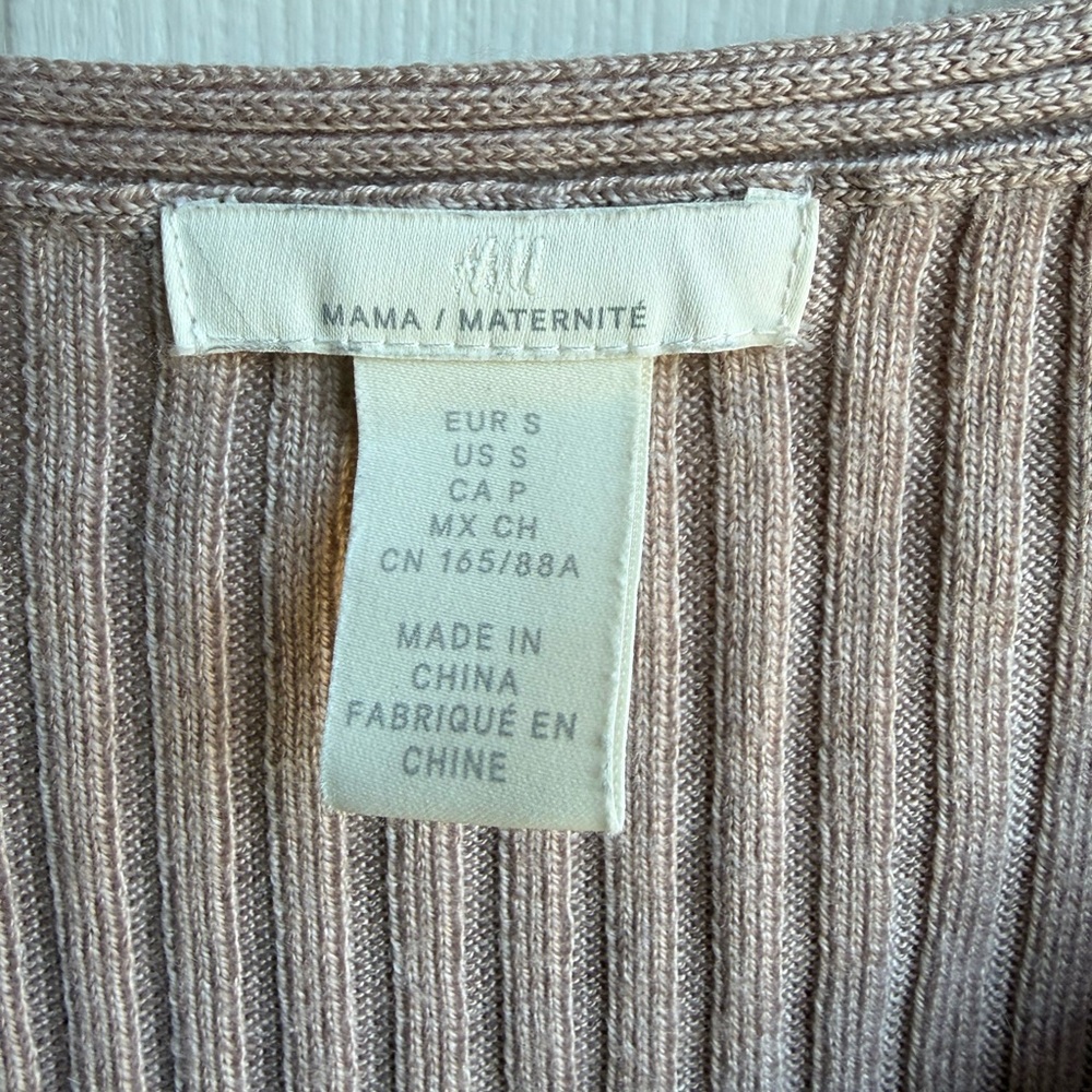 H&M MAMA Maternity Long Ribbed Knit Belted Beige Sweater, Size Small - Picture 6 of 7